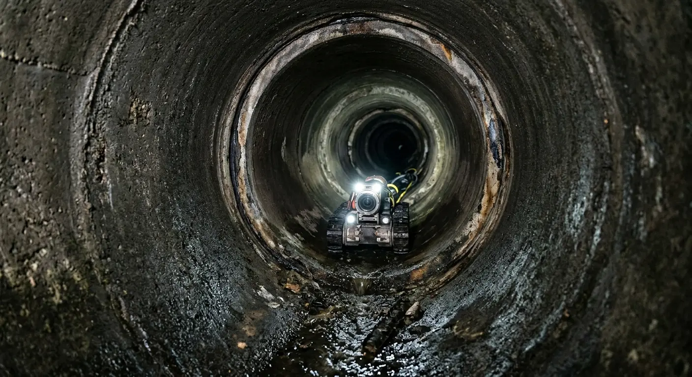 Robotic sewer camera inspecting pipe interior for Sewer Line Repair in Exeter